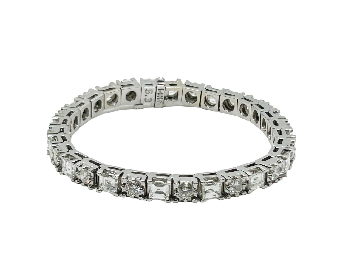 10 Carat Diamond Bracelet Inline Square & Round Diamonds 14k White Gold