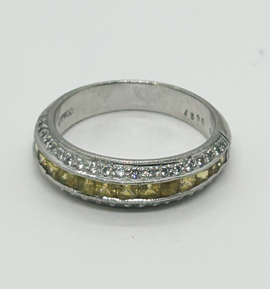 Yellow Sapphire & Diamond Band Ring Platinum Size 6.5