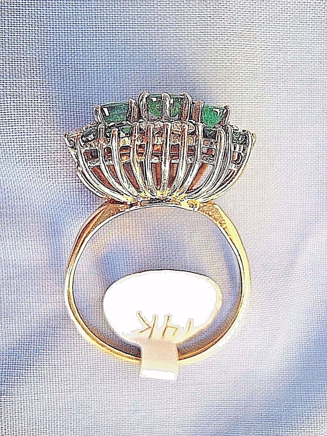 Vintage Band Emerald & Diamond Ring 14K Yellow Gold Size 8
