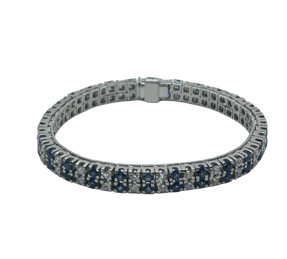 6 Carat Sapphire & Diamond Bracelet  Double Row 18k White Gold