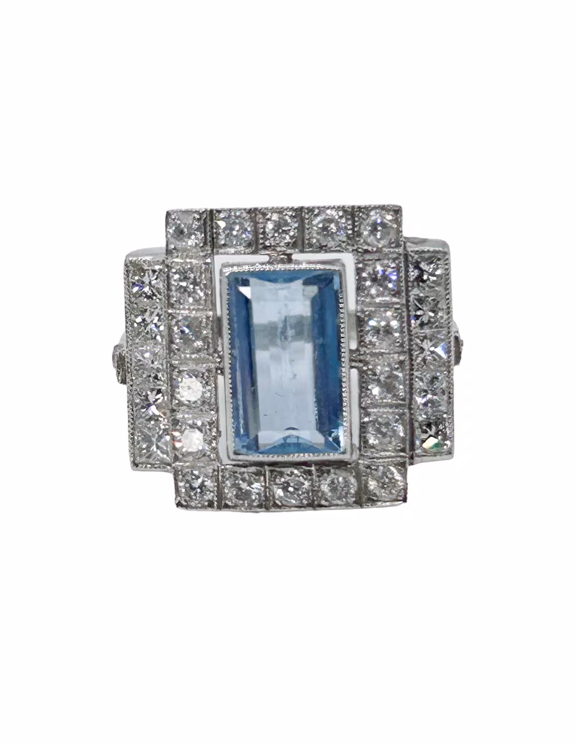 4 Carat Aquamarine & Diamond Ring 14k White Gold Size 7