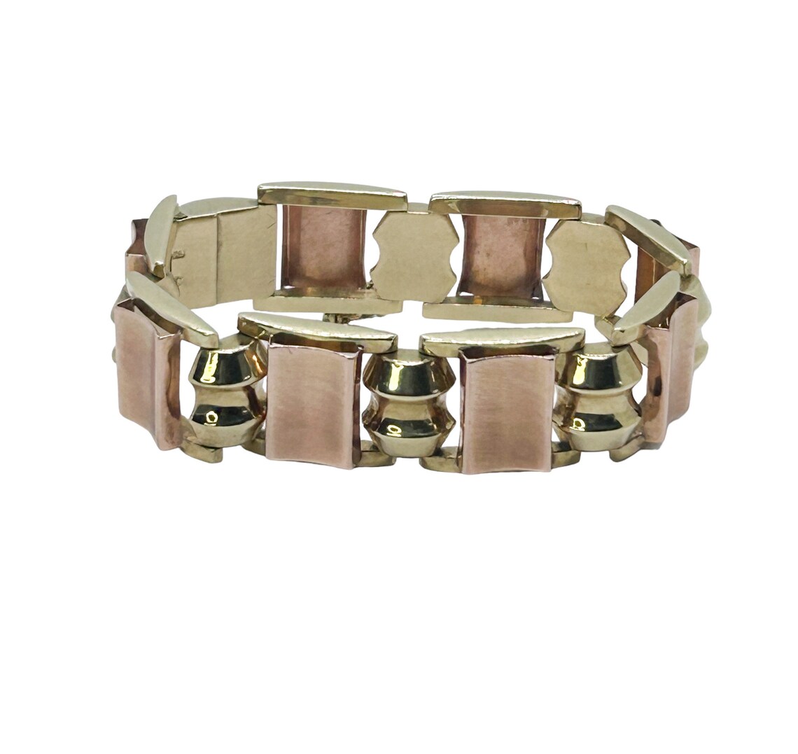 Vintage Retro Link Bracelet 14k Yellow & Rose Gold