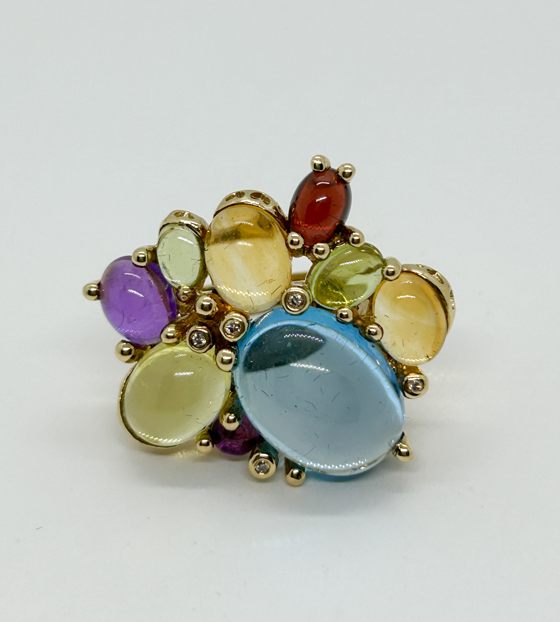 Semi Precious Stones & Diamond Ring  14k Yellow Gold Size 7.5